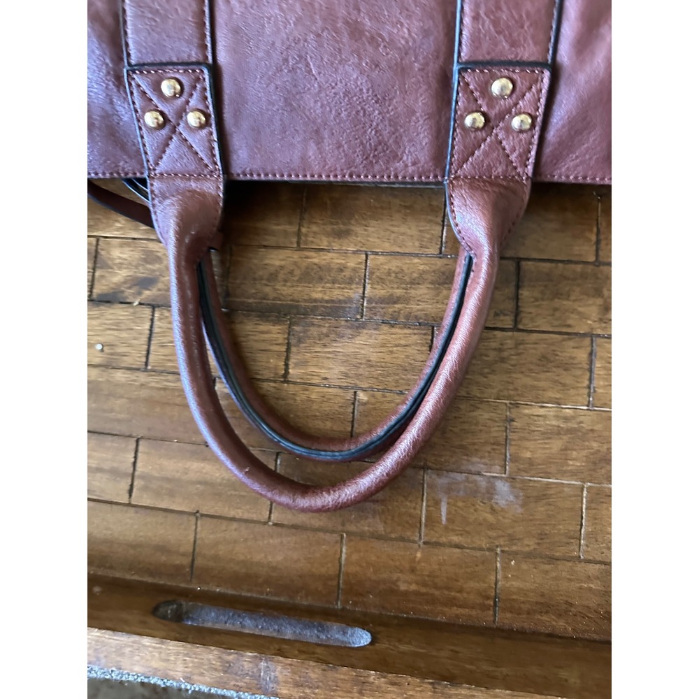Dasein Brown Vegan Leather Studded Tote Bag Satchel with Matching Pouch Gold EUC - Picture 13 of 16